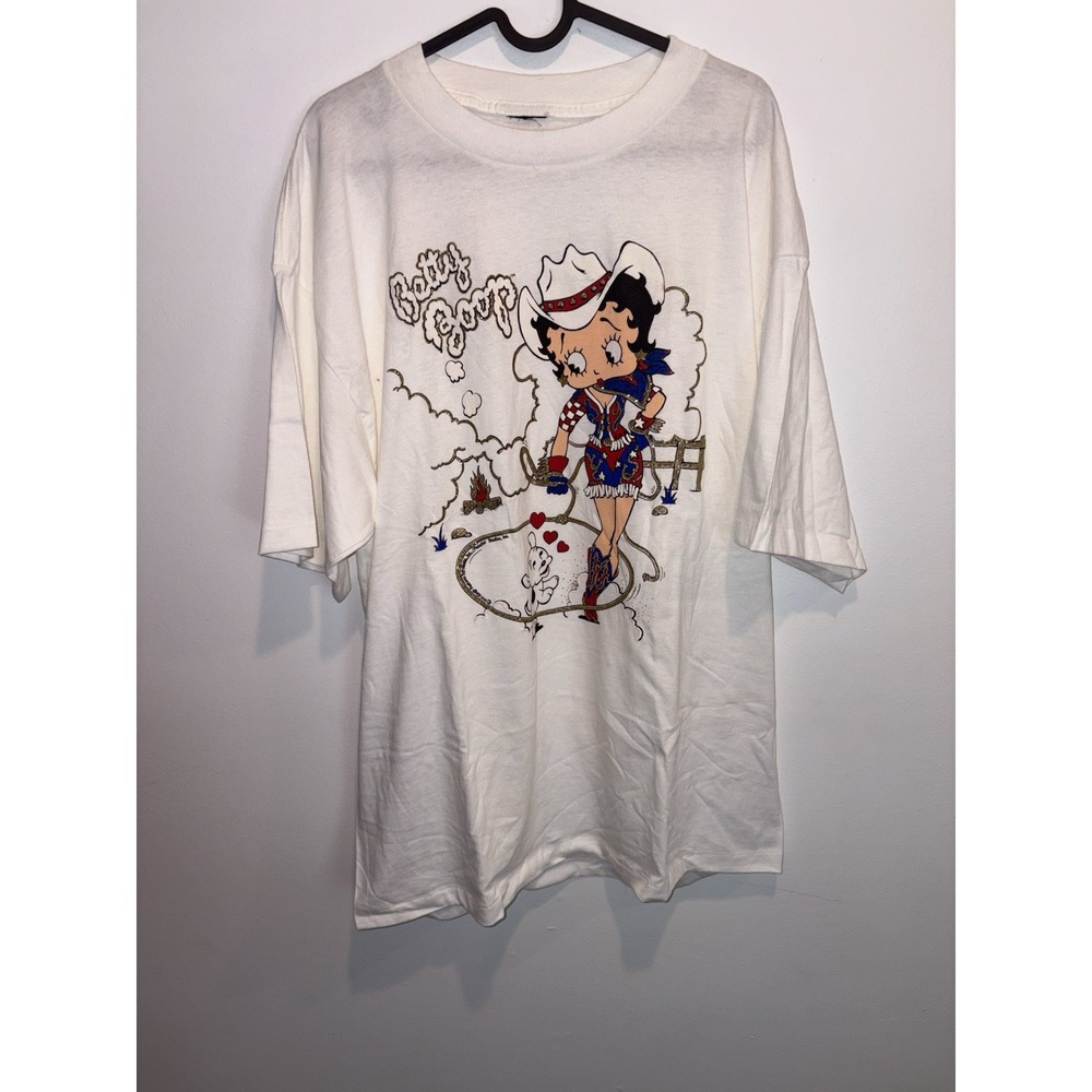 Vintage Betty Boop cowgirl t shirt diamond dust 1995 Y2K 2XL XXL White Mint Rare